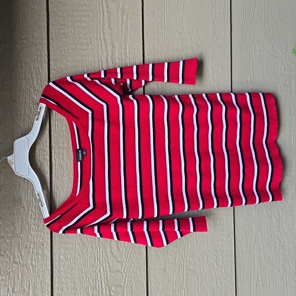 Torrid ribbed sweater scoop neck striped tricolor 2x boatneck off shoulder - Picture 3 of 9